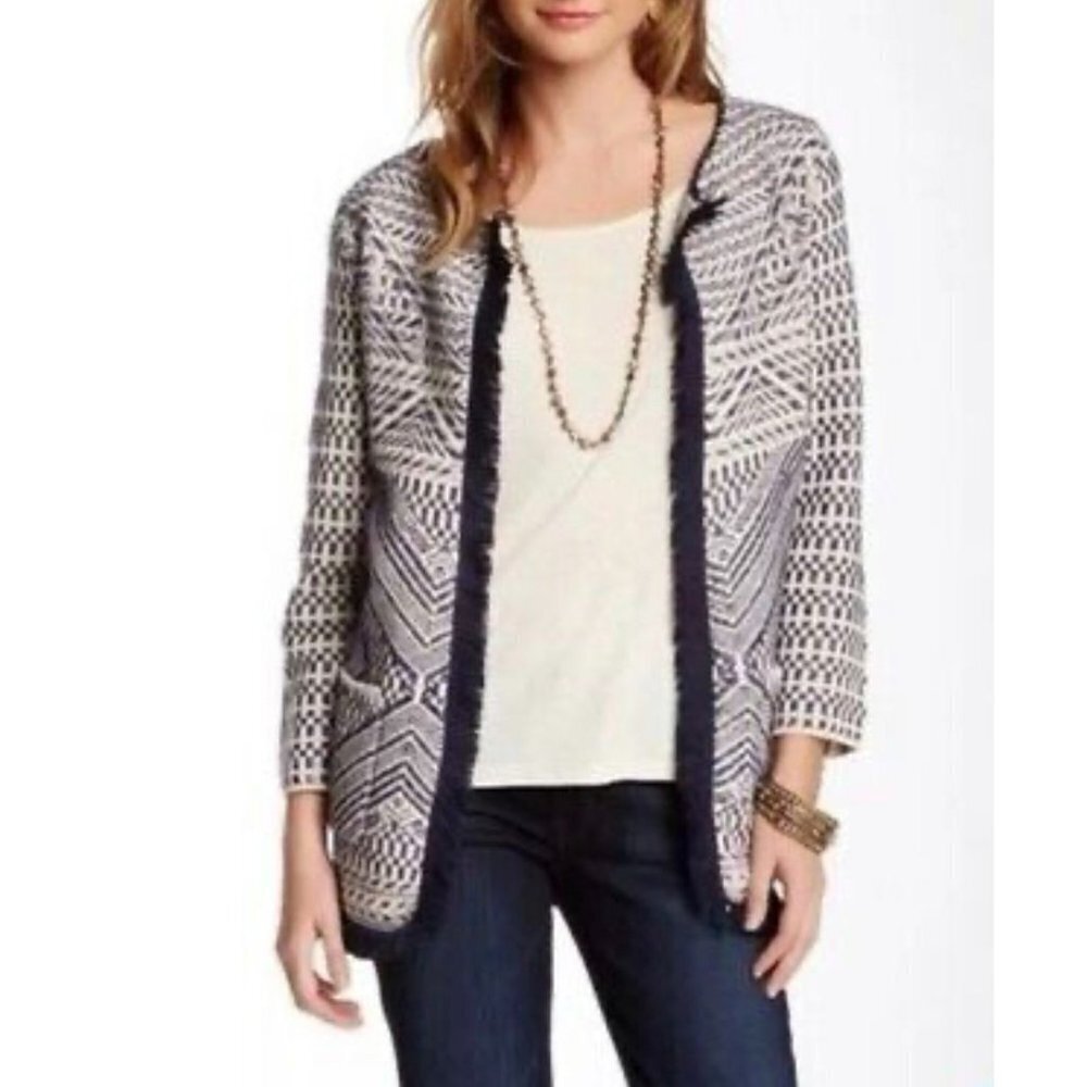 Lucky Brand Tribal Fringe Sweater Coat Size M